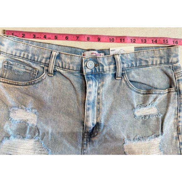 So High Rise Vintage Stretch Mom Short Roll Cuff Jean Blue Distressed Kohl's 13 - Picture 2 of 12